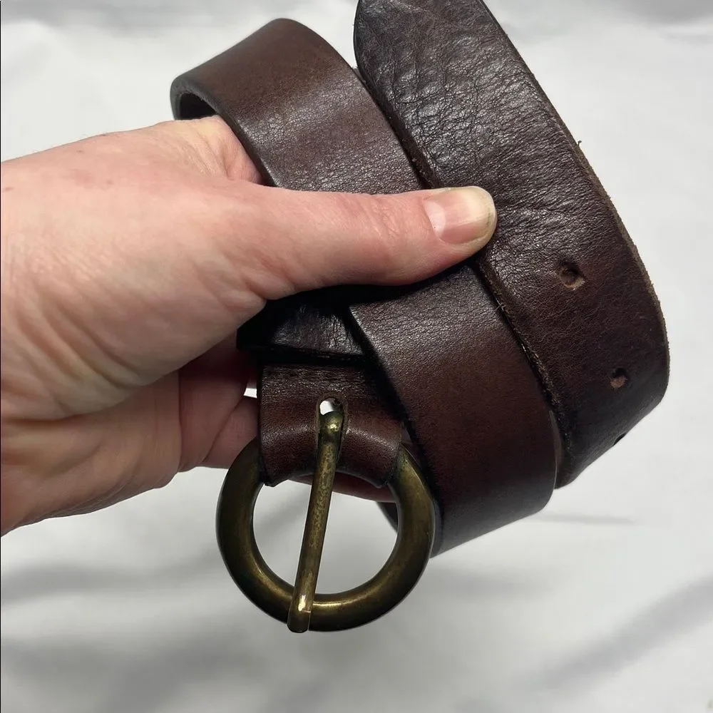 Vintage Leather St. Johns Bay Brown Belt with Circular Brass Buckle